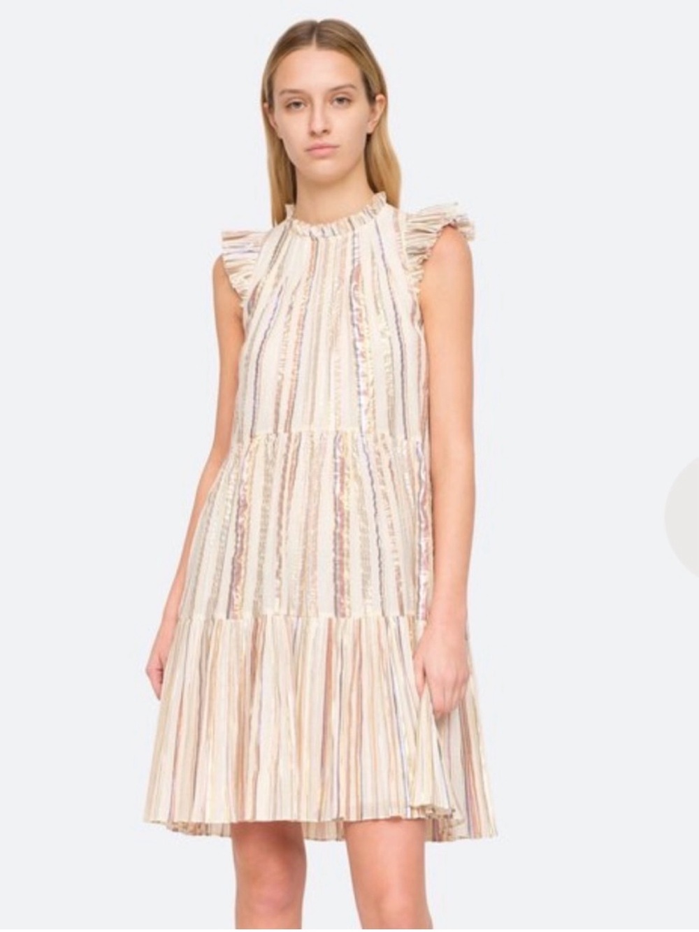 New Sea NY Harriet Metallic Tiered Dress Stripe Shift Sz 2